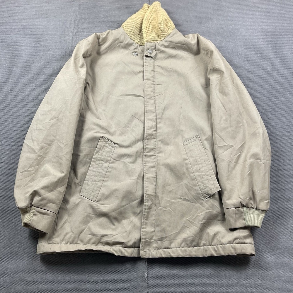 Vintage Sears Outerwear Jacket Mens Medium Full Zip Khaki Winter Fur Lined